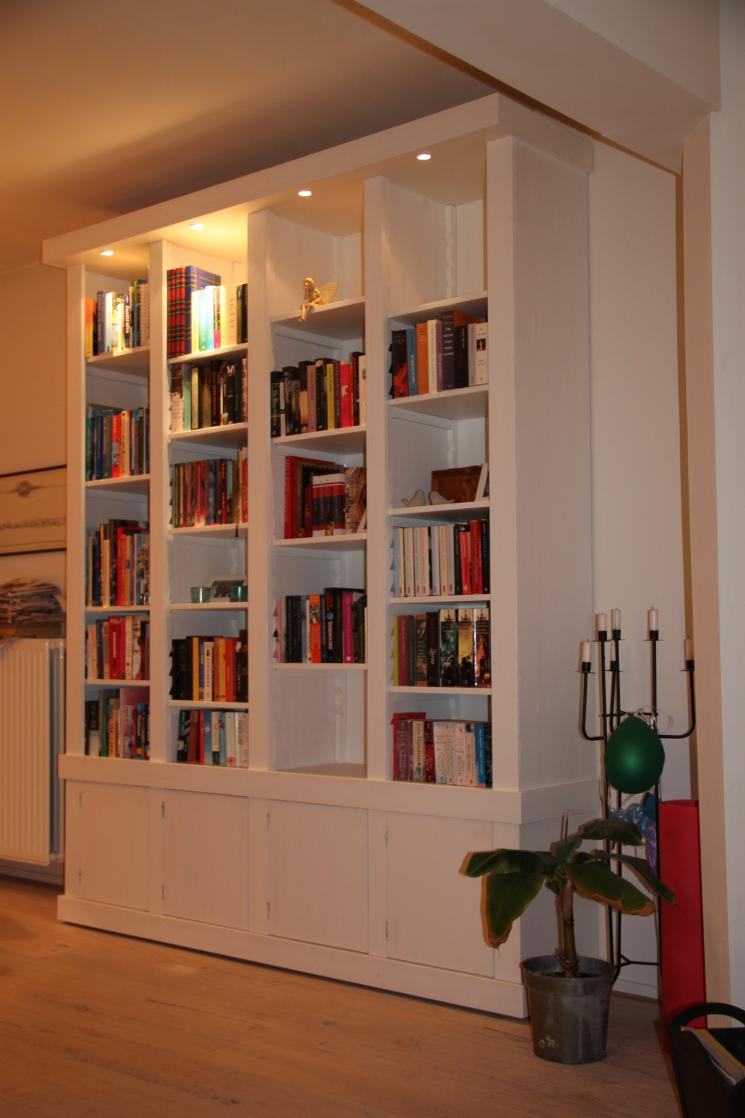 Boekenkast met verlichting, uitgeborsteld hout, vestelbare planken, amsterdam